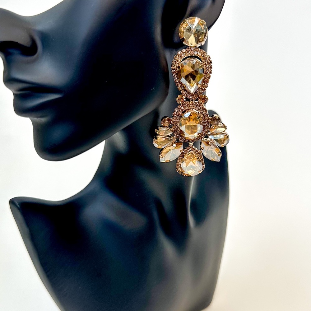 Gold Rhinestone Earrings - Picture 3 of 4